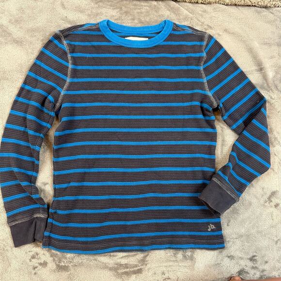 Johnnie B Waffle Stripe Long Sleeve T Shirt Ringer 9 10 Boys Blue Gray Thermal - Picture 1 of 4